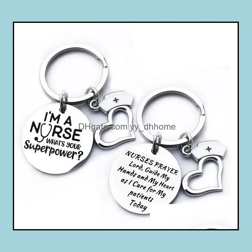 stainless steel nurses keychain im a nurse round keyring medical student gift jewelry accessory 28mm key chain wholesale