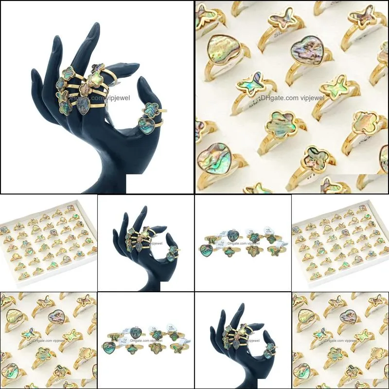 wholesale 20pcs style gold shell abalone stainless steel band rings mix for lady girls charm gifts jewelry lots