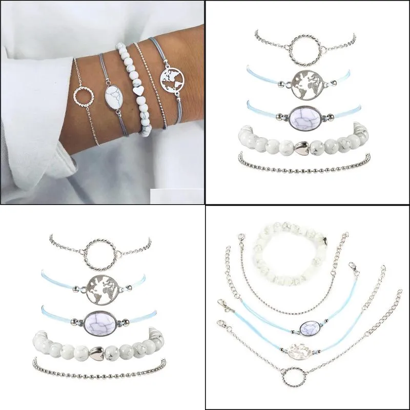 bohemian beads charm bracelets set female party jewelry fashion shell map stone multilayer bracelet set