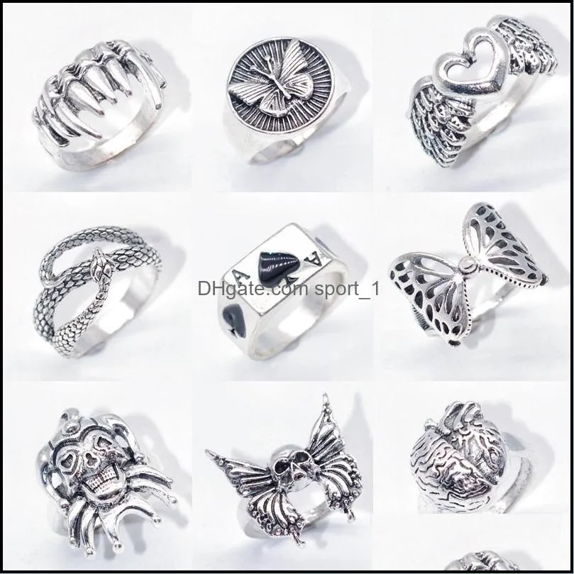 bulk lots 50pcs punk vintage metal rings size 1620 women men fashion hip hop rock butterfly bear sipder cool friend party holiday gifts jewelry accessories