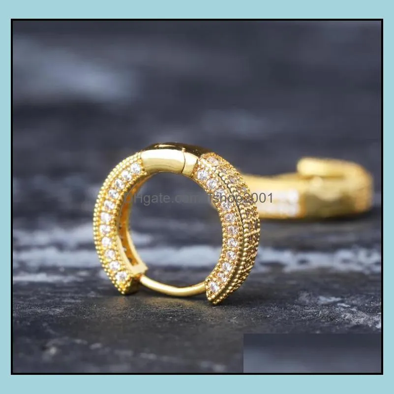 18k gold plated copper zircon hoop earrings men women hip hop jewelry iced out stud earings bling diamond earring for girls