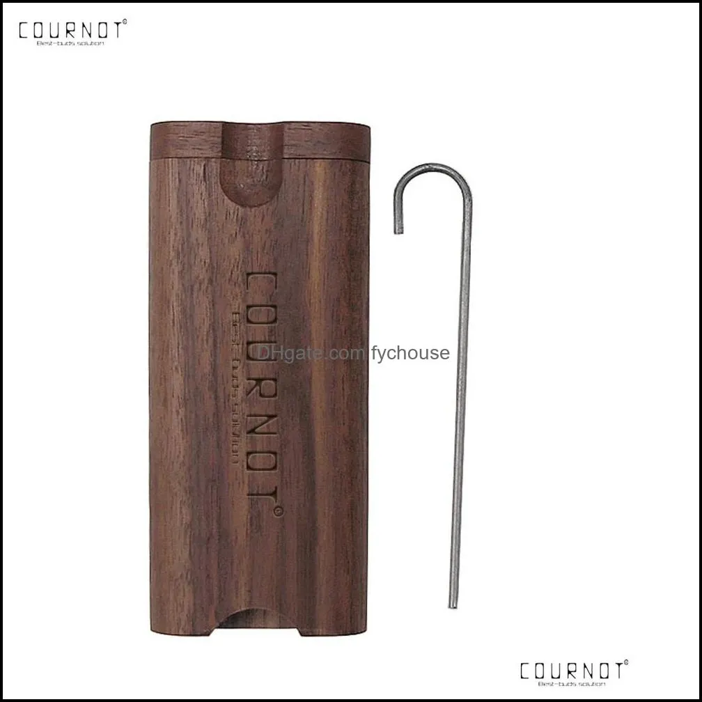 cournot high quality wooden dugout with ceramic one hitter metal cleaning hook tobacco smoking pipes portable smoking cigarette wood