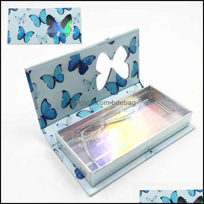 butterfly printed false eyelash packaging case empty glitter false eyelash magnetic mink eyelashes packaging box with tray