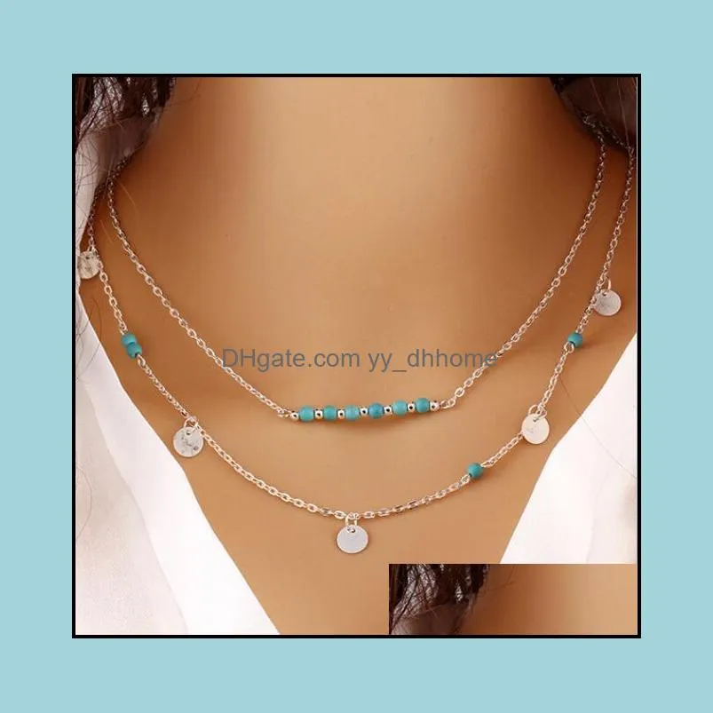 string tassel bar multilayer necklace vintage boho turquoise beads pendants long charms chains necklaces