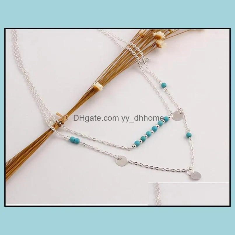 string tassel bar multilayer necklace vintage boho turquoise beads pendants long charms chains necklaces