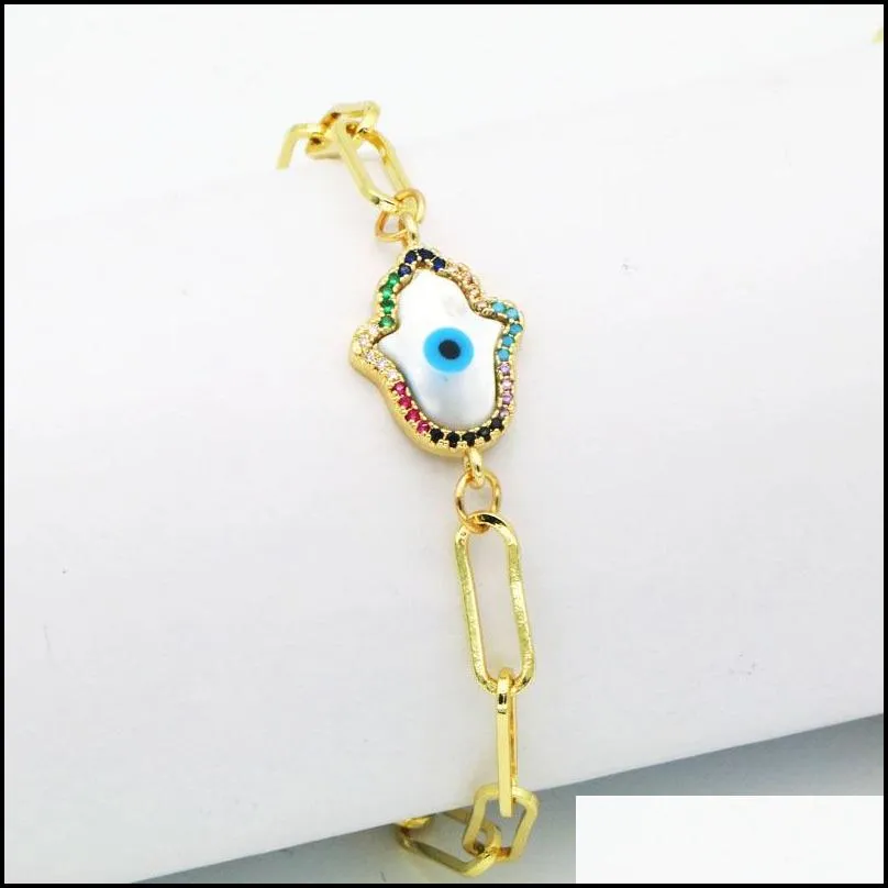 real gold plated cz fatima hand evil eye charm copper chain bracelet jewelry for man woman