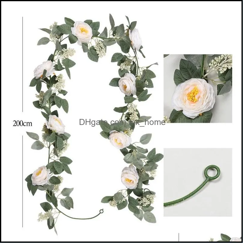 artificial flowers garland 200cm length vintage fake flower peony rose vine greenery decorative wall hanging plant for wedding arch door