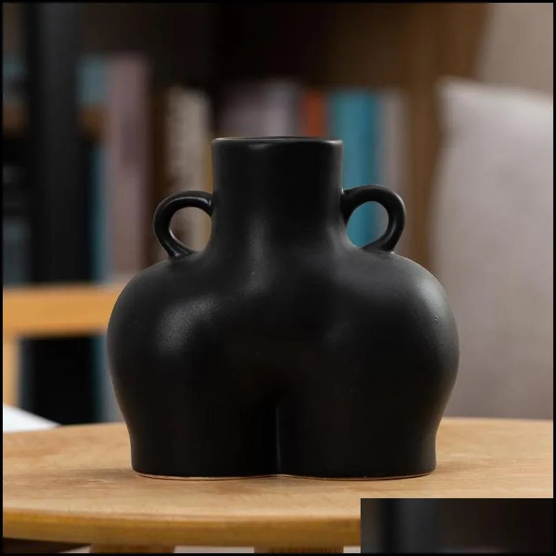 creative ceramic vase desktop plant container human body shaped art decorative flower pot side ring handle home decor 210409