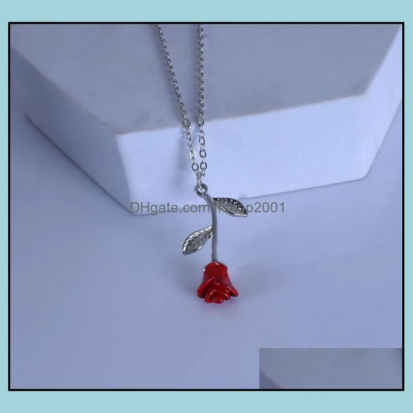 romantic red rose pendant necklace valentines day gift necklaces for girlfriend designer women jewelry accessories