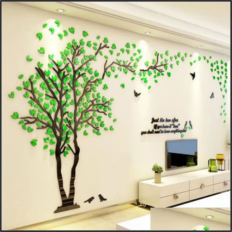 3d acrylic mirror wall sticker diy large tree sticker living room tv background wall decoration home mural art wall t200111