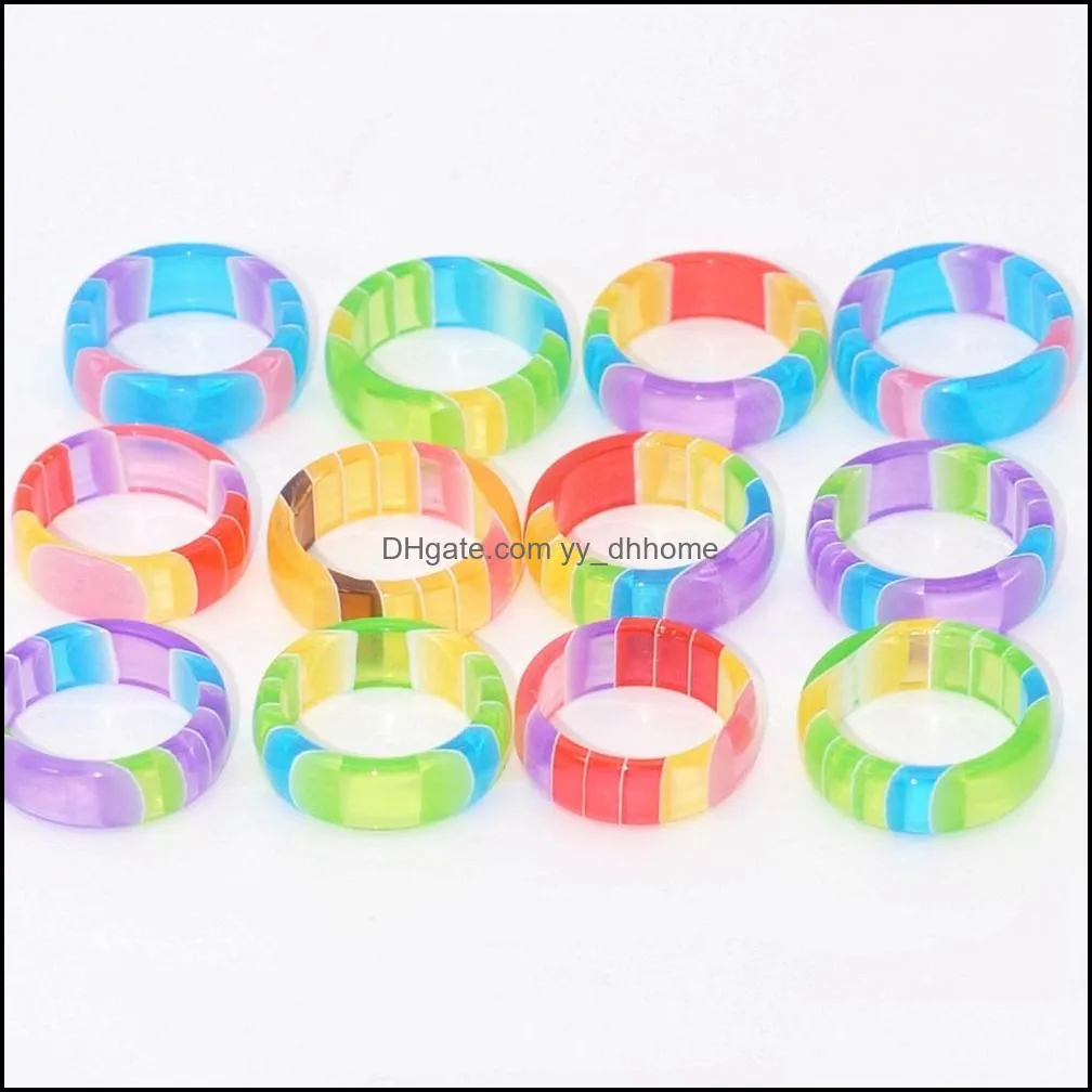 bulk lots 30pcs teenage cute rainbow resin acrylic rings mix color women girls sweet charm finger accessories party lover gifts jewelry size 1618