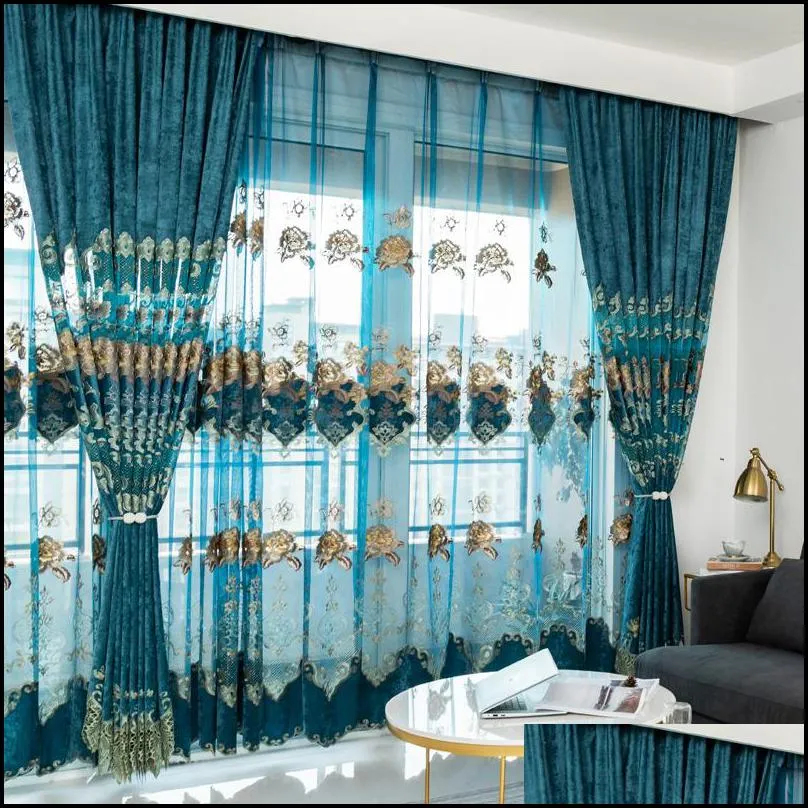 european velvet embroidery chenille bedroom curtains for living room modern tulle window curtain valance decorate t200323