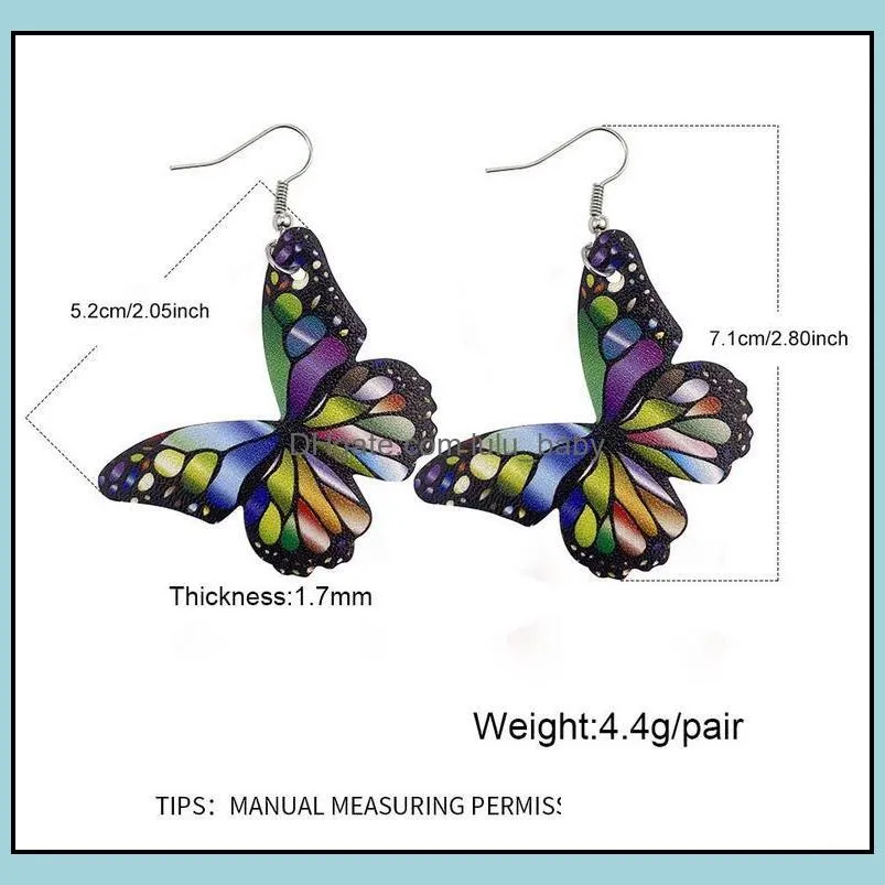 bohemia design butterfly printed pu leather dangle earring for women girl fashion waterdrop double side drop earrings party jewelry