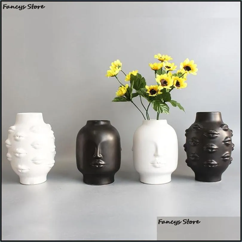 nordic ins style creative personality face vase modern minimalist lips ceramic floral home bar bookstore decoration ornaments 210409