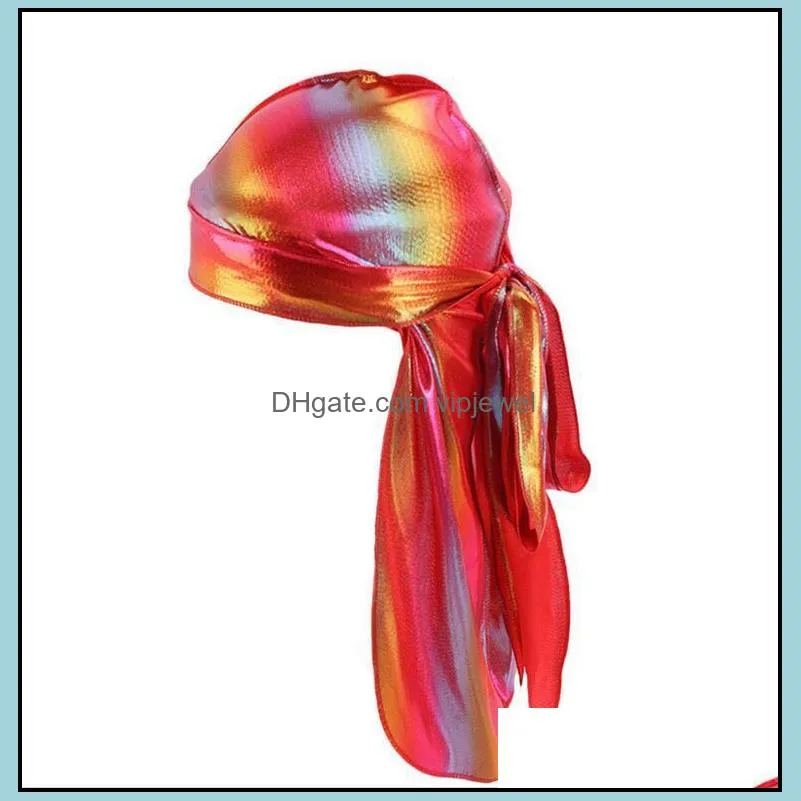men women silk polyester bandana hat headwrap headwear gift laser simulation long tail pirate hip hop cape hats