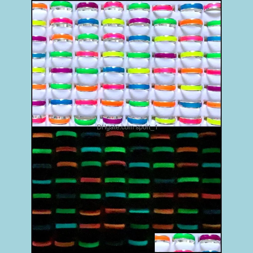 bulk lots 50pcs color cute luminous band rings mix women men party gift charm jewelry wholesale