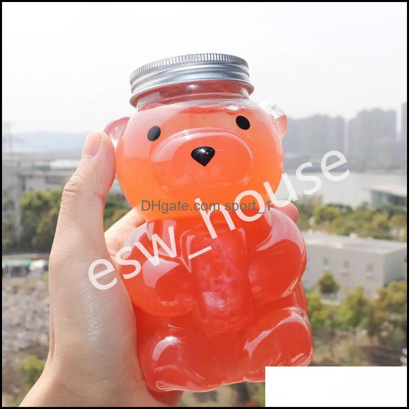 500ml bear shaped plastic water bottle disposable juice beverage milk tea bottles for kids