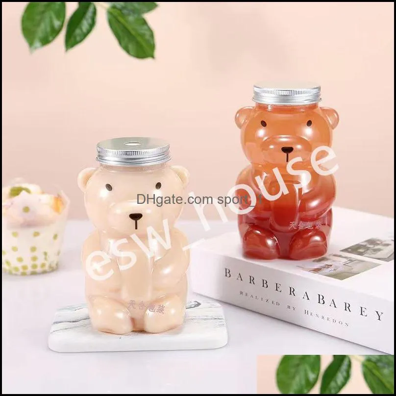 500ml bear shaped plastic water bottle disposable juice beverage milk tea bottles for kids