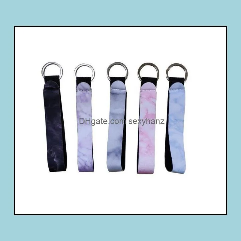 wristband keychains floral printed key chain neoprene key ring wristlet keychain party favor 20 designs wholesale ship