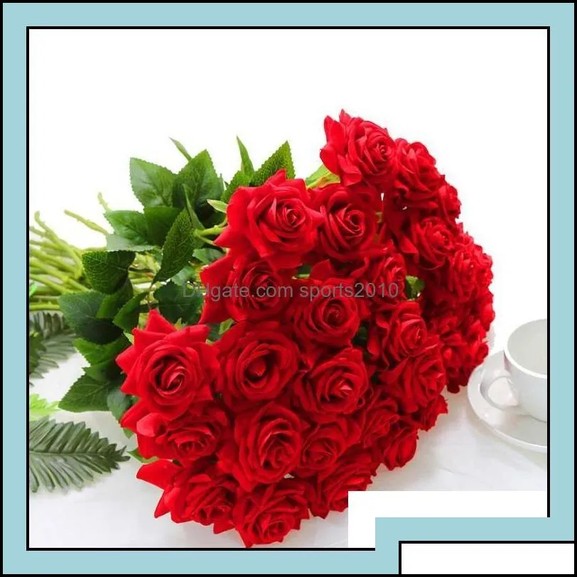 Decorative Wreaths Festive Home Gardensingle Red Veet Rose Artificial Flowers Wholesale Lovers Gifts Valentine Wedding Party Favor