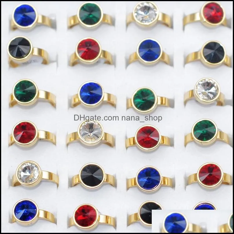 bulk lots 30pcs colorful cz crystal luxury metal rings no fade size 1720 women wedding engagement lovers jewelry accessories