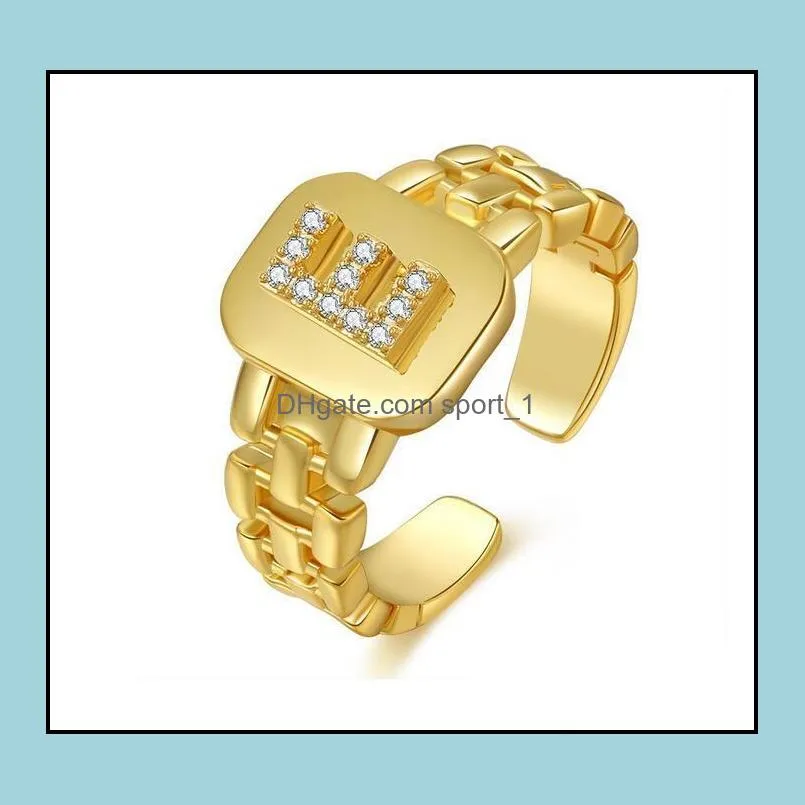 adjustable 18k gold plated az letters ring watchband square initial letter rings for women wholesale
