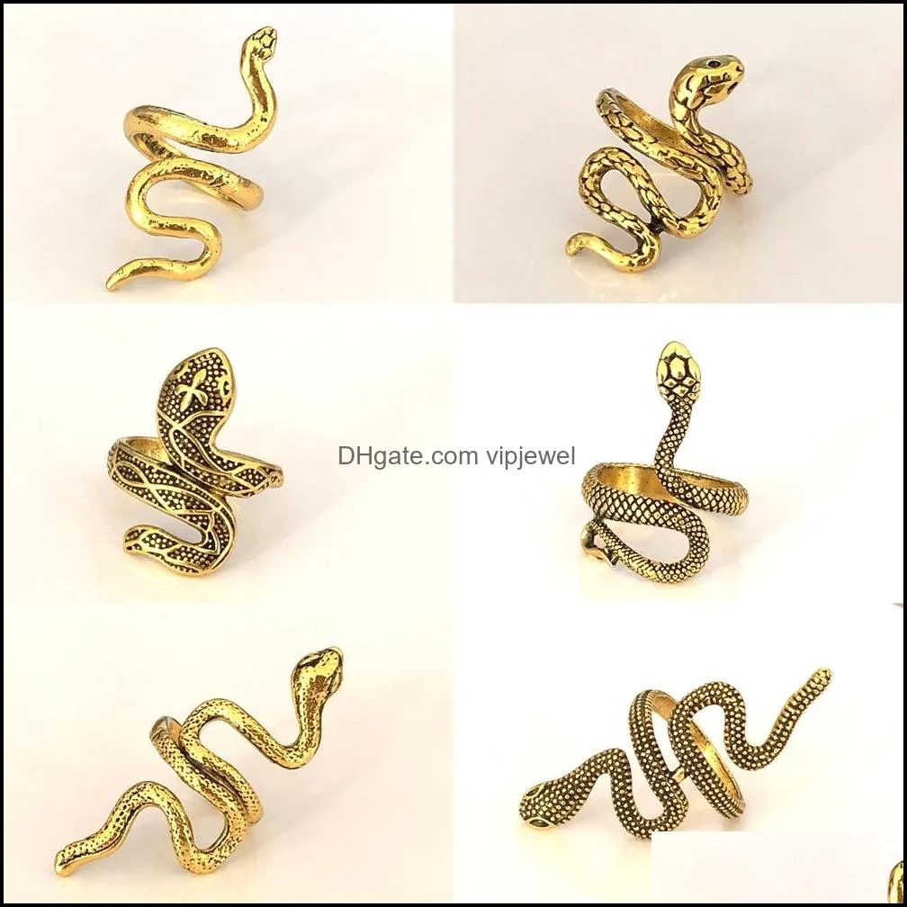 bulk lots 30pcs gold silver multistyle snake band rings mix desgin cool alloy charm men women party gifts vintage jewelry