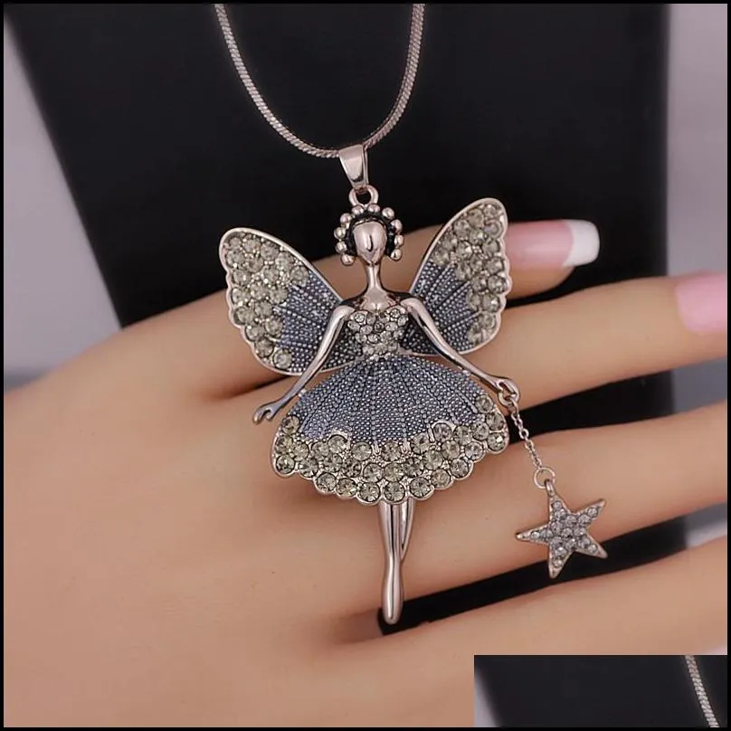 statement neclaces sweater chain pendant enamel jewelry maxi neclace alloy enamel dance girl fairy angel necklace