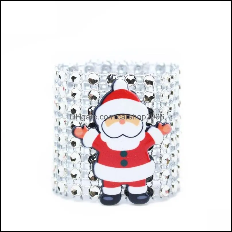 christmas napkin rings santa claus diamond party napkin holders banquet dinner christmas table decoration xmas mesh drill napkin ring