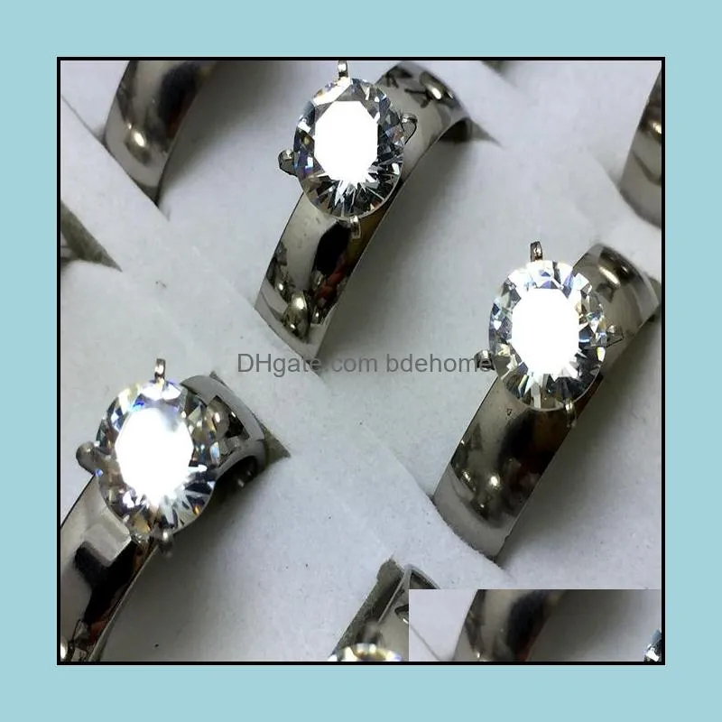 wholesale 36pcs 6mm band crystal zircon rheinstone 316l stainless steel rings fashion band jewelry lady women men finger ring
