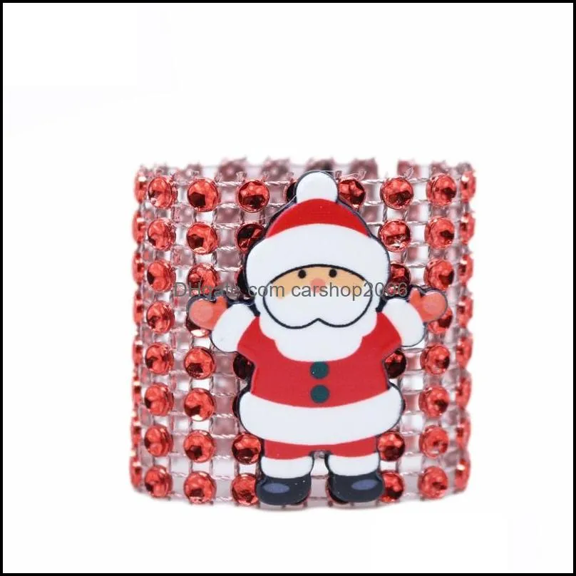 christmas napkin rings santa claus diamond party napkin holders banquet dinner christmas table decoration xmas mesh drill napkin ring