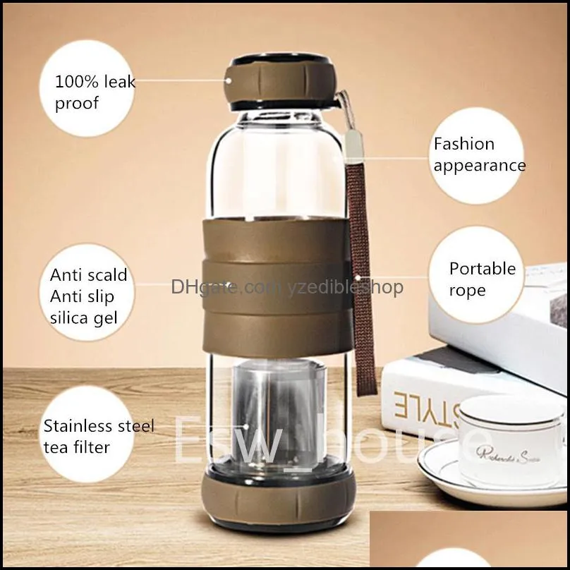 550ml portable glass water bottle with tea infuser travel outdoor fruit juice kettle drink cup