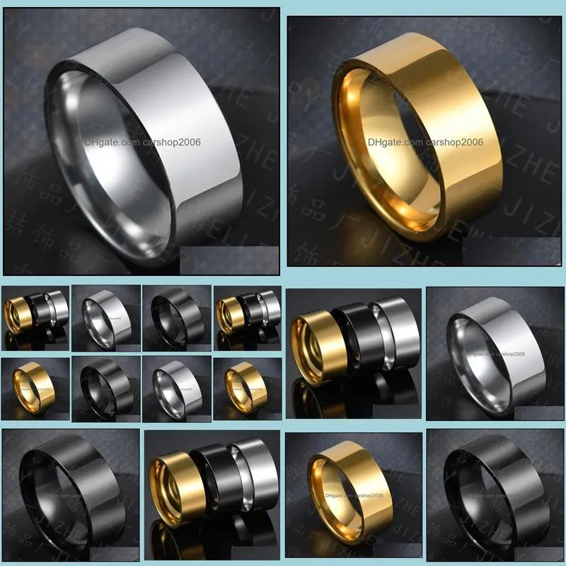 wholesale 30pcs 8mm gold silver black simple plain band 316l stainless steel rings fashion band jewelry finger ring