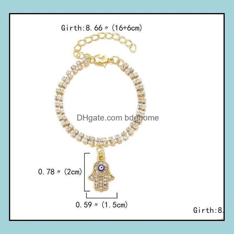 blue evil eye bracelets for women hand heart starfish charm crystal tennis chain bangle girls fashion party jewelry gift