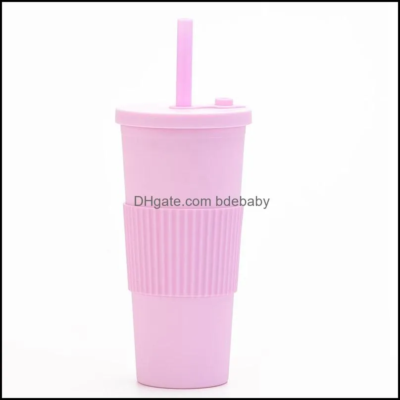 reusable smoothie tumbler double layer 700ml wide mouth boba cup with straws and anti slip silicone sleeve