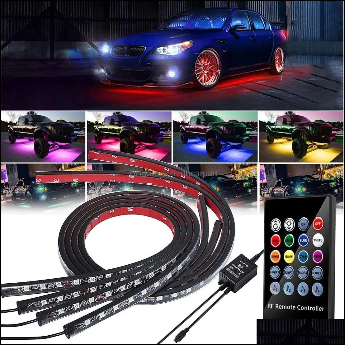 4pcs 12v ip65 atmosphere light app control flowing color rgb led strip under car 90 120 150 tube underglow underbody system neon