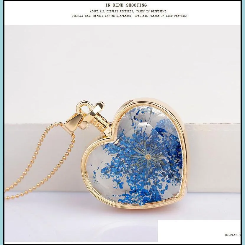chain necklace transparent crystal glass round floating locket dried flower silver pendant locket necklaces