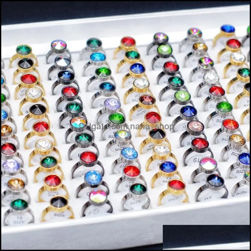 bulk lots 30pcs colorful cz crystal luxury metal rings no fade size 1720 women wedding engagement lovers jewelry accessories