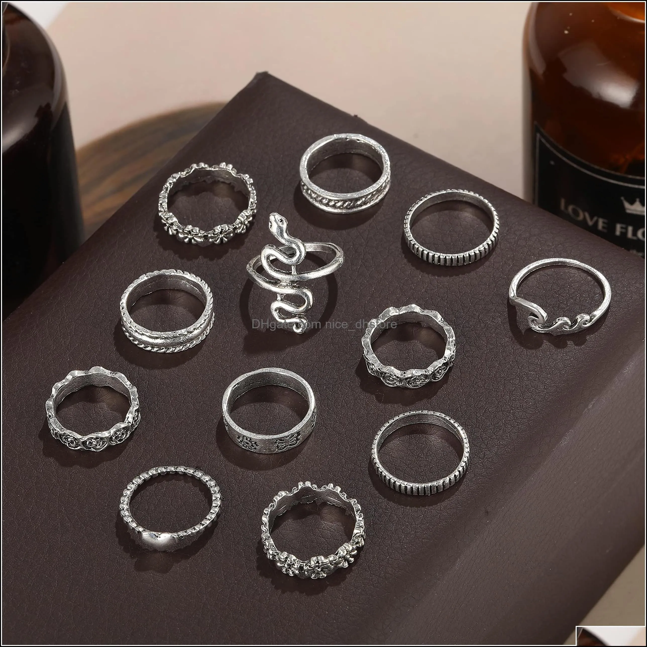 Band Rings Sier Vintage Goth Punk Set For Men Girls Women Cool Gothic Ring Pack Trendy Stackable Boho Chunky Knuckle Emo Fl Finger Ad