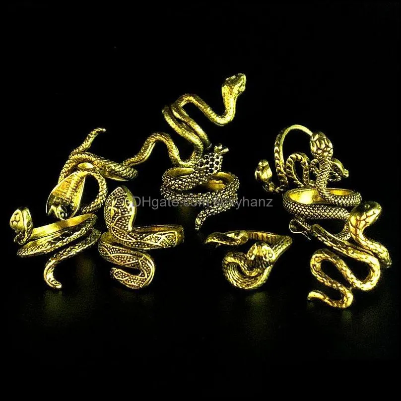 wholesale 30pcs mix gold snake punk alloy band rings fit for women men kinder gothic cool vintage gifts jewelry