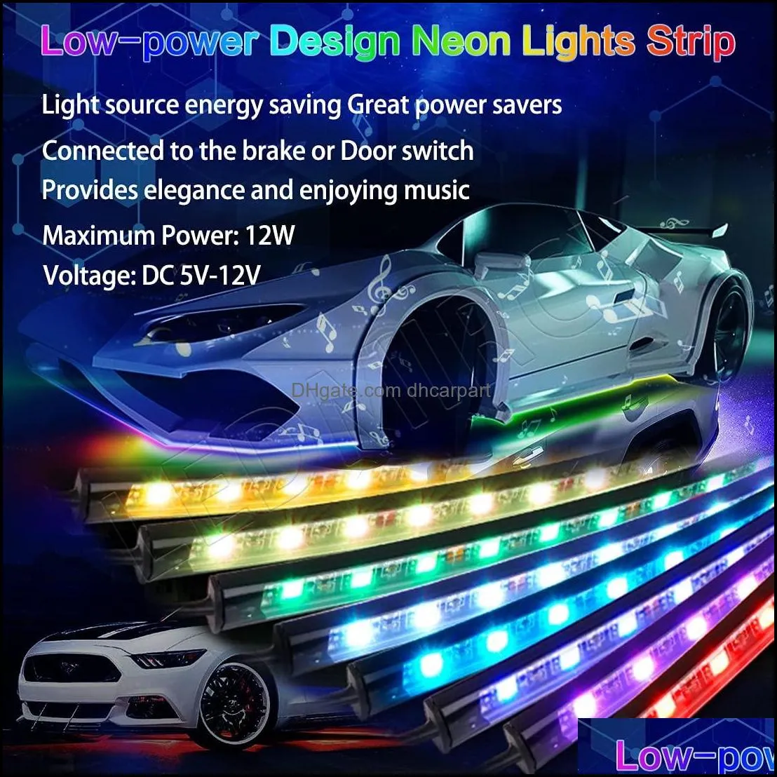 4pcs 12v ip65 atmosphere light app control flowing color rgb led strip under car 90 120 150 tube underglow underbody system neon