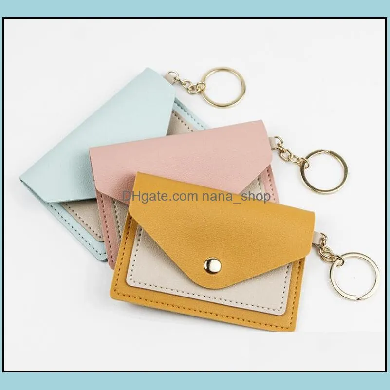 pouch bag keychains fashion leather purse keyrings mini wallets coin credit card holder 7 colors