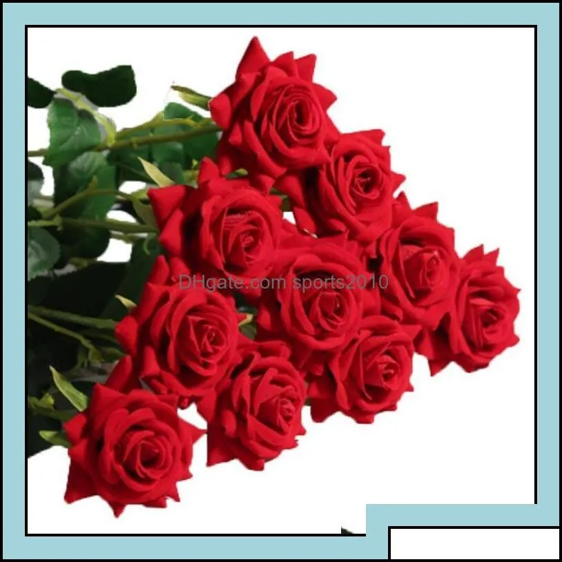 Decorative Wreaths Festive Home Gardensingle Red Veet Rose Artificial Flowers Wholesale Lovers Gifts Valentine Wedding Party Favor