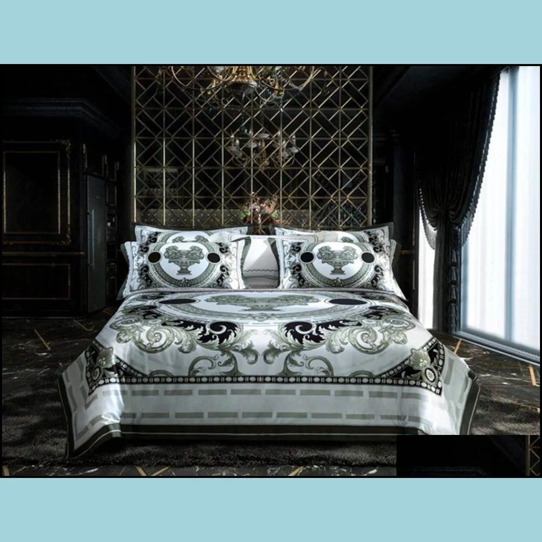 highend french italy design yellow pattern print 4pcs king queen size quilts white blue gold bed sheet luxury bedding sets t200826