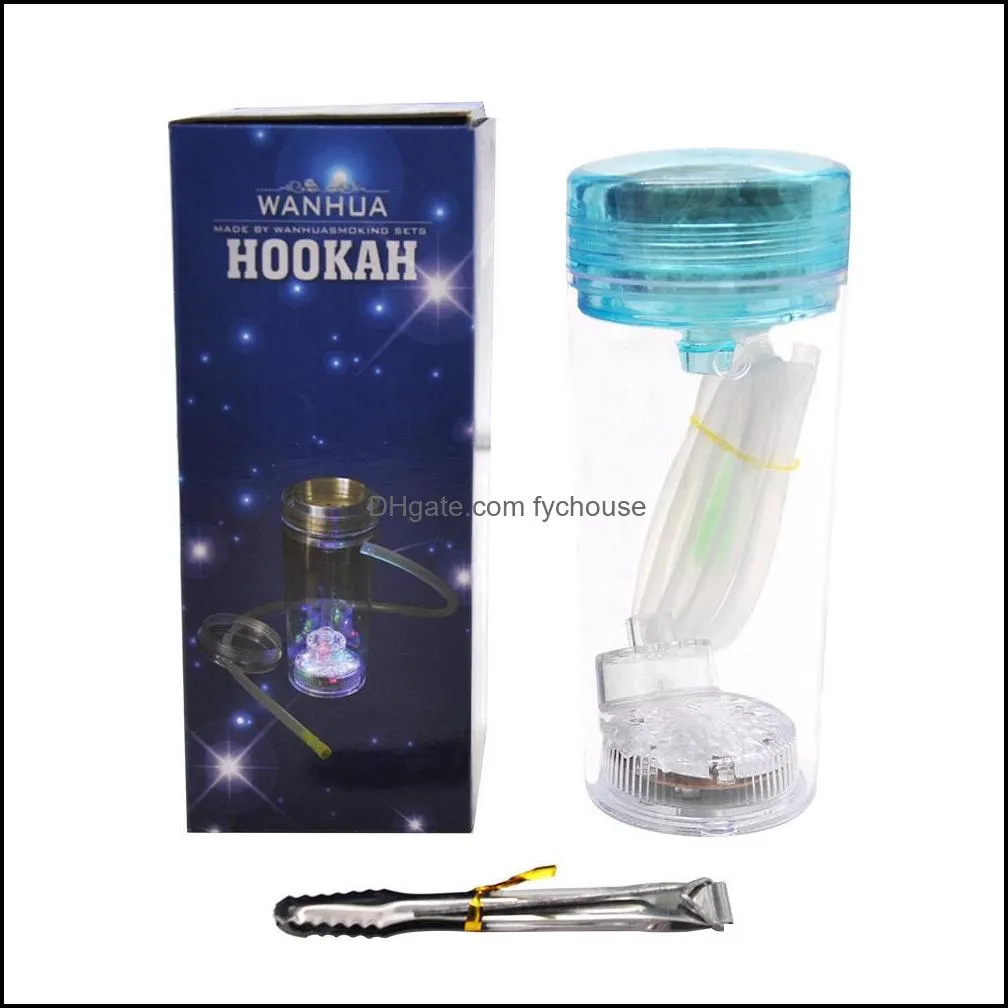 2019 new hookah set acrylic hookah shisha chicha narguile nargile acrylic plastic smoking water pipes led lighter glass smoking pipe oil