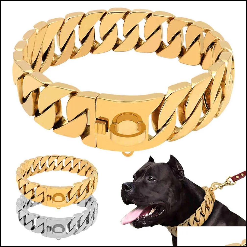 dog chain collars stainless steel pet training choke collar for large dogs pitbull bulldog silver gold show collar 201105