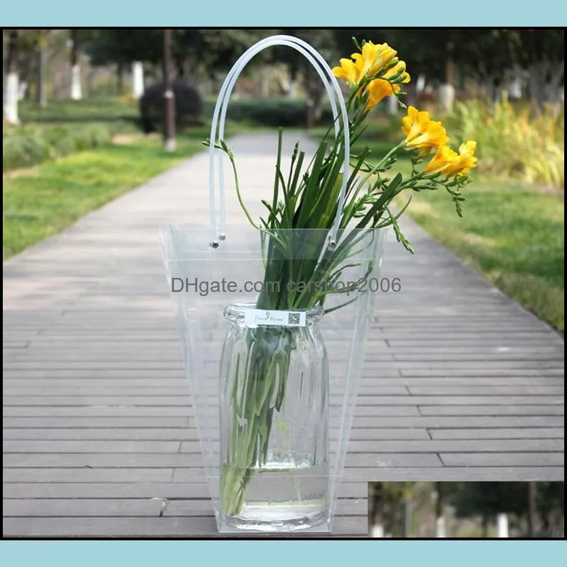 trapezoidal transparent gift bag plastic waterproof flower bags shop package bags party holiday flowers package handbags