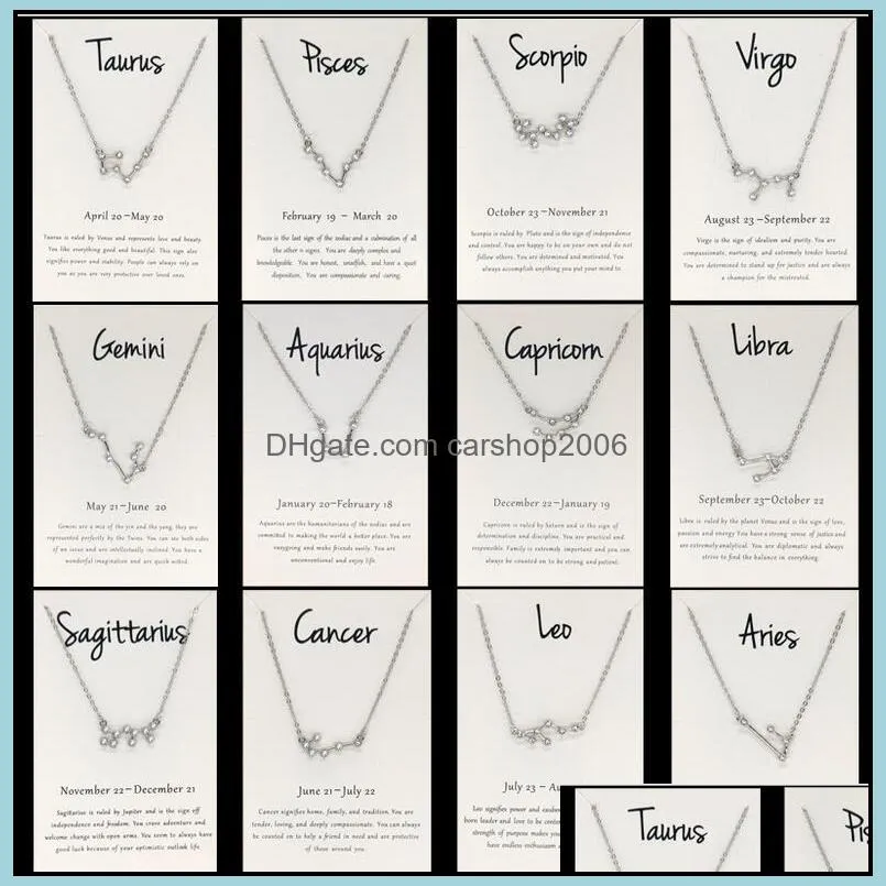 12 constellation zodiac sign necklace horoscope zircon korean jewelry star galaxy libra astrology with retail card