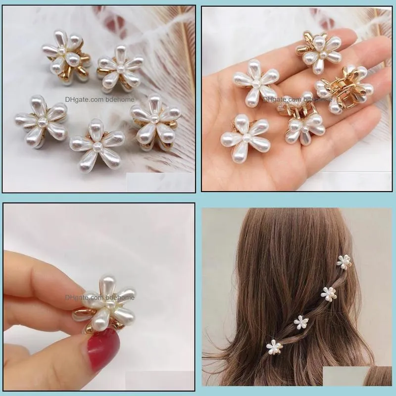 daisy pearl hair clips mini elegant metal plastic side clip claws women girl white make up hairpin jewelry accessories