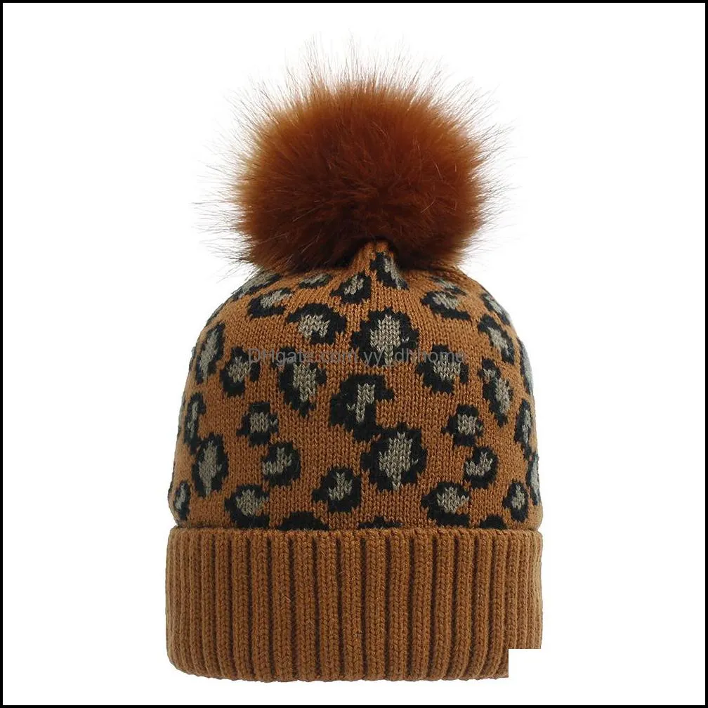 party hats ear warm mink fox fur ball thick women girl fall winter skullies beanies hat cap leopard elastic fashion accessories